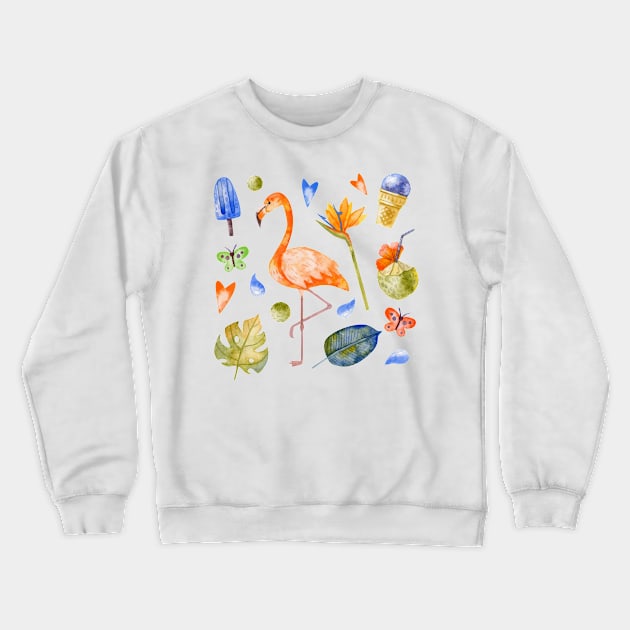 Watercolor Summer Element Collection Crewneck Sweatshirt by Mako Design 